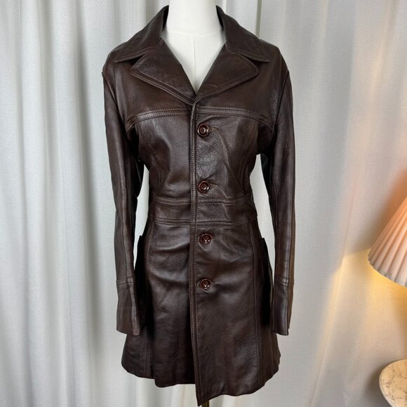 Vintage 1970s Brown Leather Coat Made in Canada by Norwest Leatherworks sz Large - Picture 1 of 15